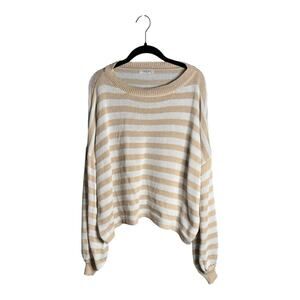 Ekouaer Tan and White Striped Knit Sweater Plus Size XXL